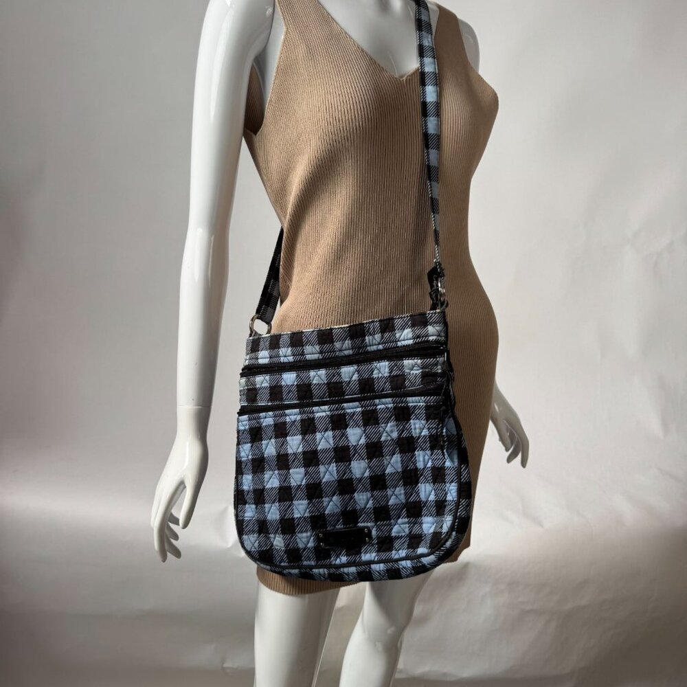 Vera Bradley Quilted Cotton Blue & Brown Plaid Crossbody Bag With Adjustable Str
